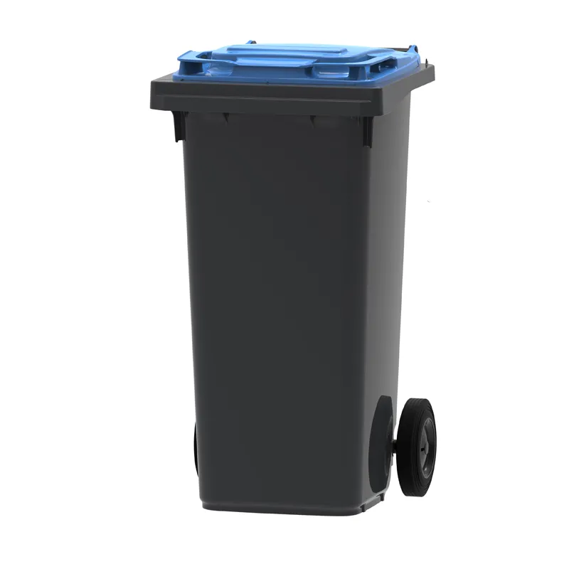 Mini-container 120 liter donkergrijs met gekleurd deksel - Kleur : Blauw